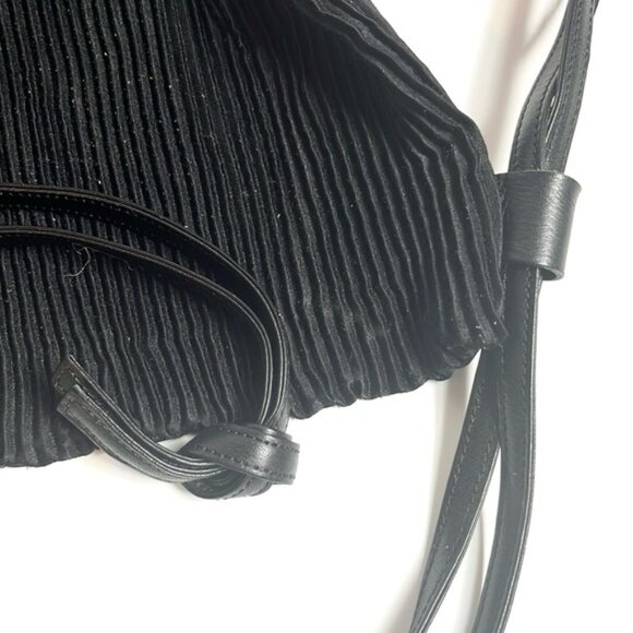 Y's Black Pleated Satin Leather-Drawstring Backpack - Picture 4 of 8